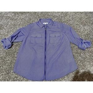 Michael Kors Blue White Floral Tunic Top Blouse Shirt Zip | Women’s sz OX